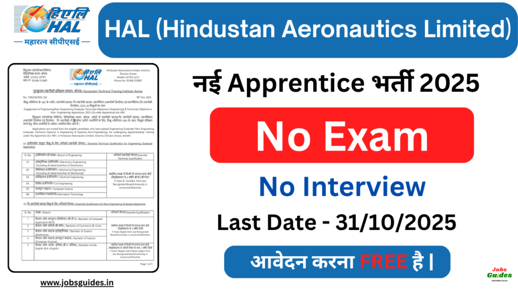 HAL Apprentice Vacancy 2025